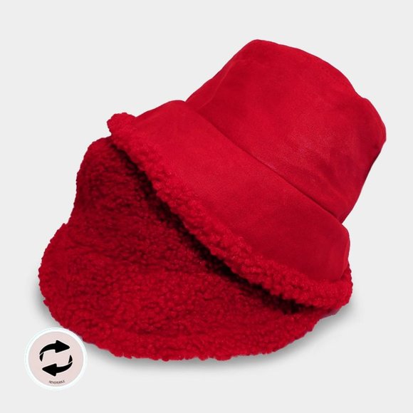 Reversible Faux Fur Sherpa Reversible Bucket Hat - Picture 1 of 5
